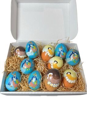 Set of 11 Vintage Easter Spring Egg Hand Painted Genuine Egg Shell Ornaments